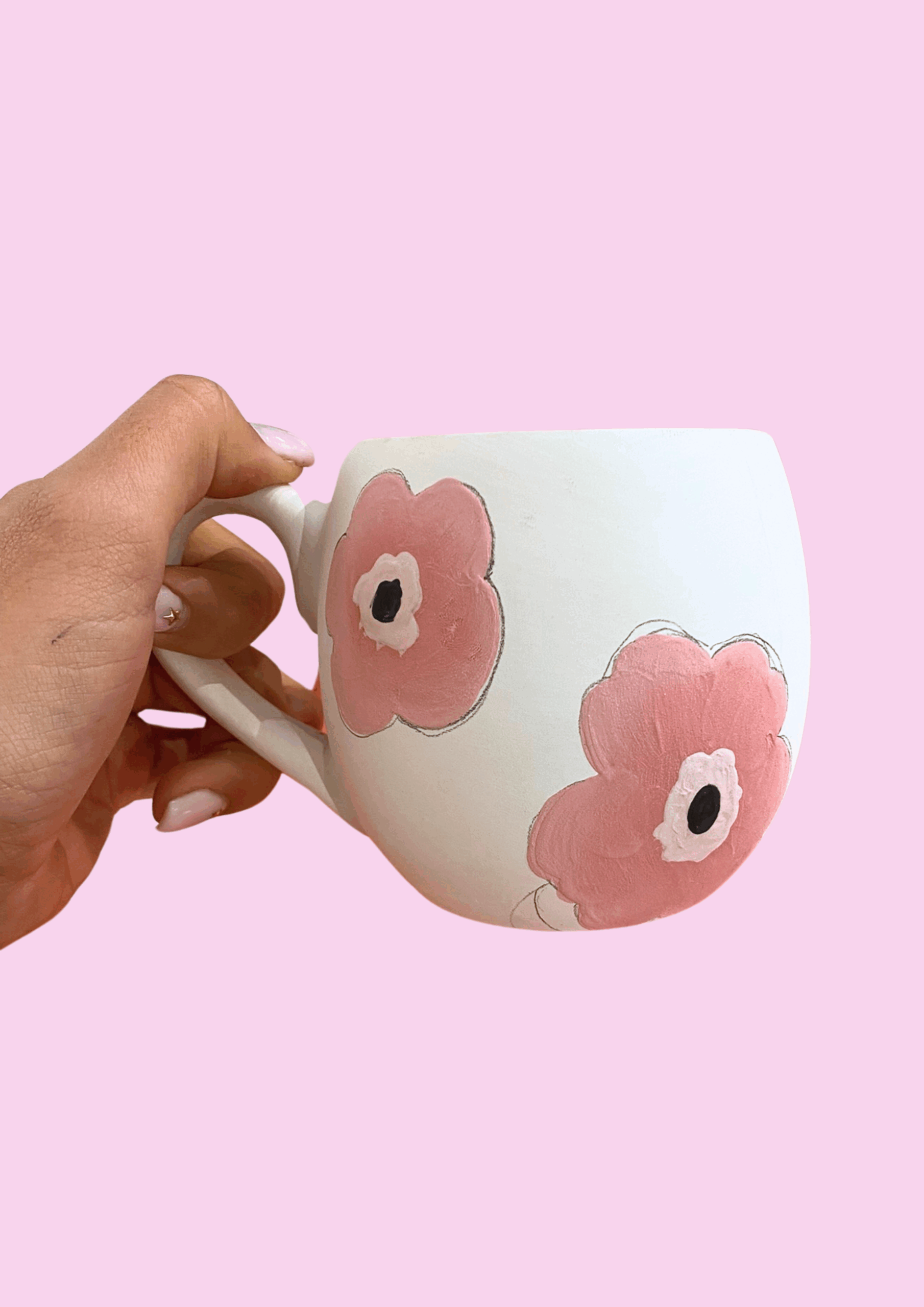 Tasse coquelicot fond rose